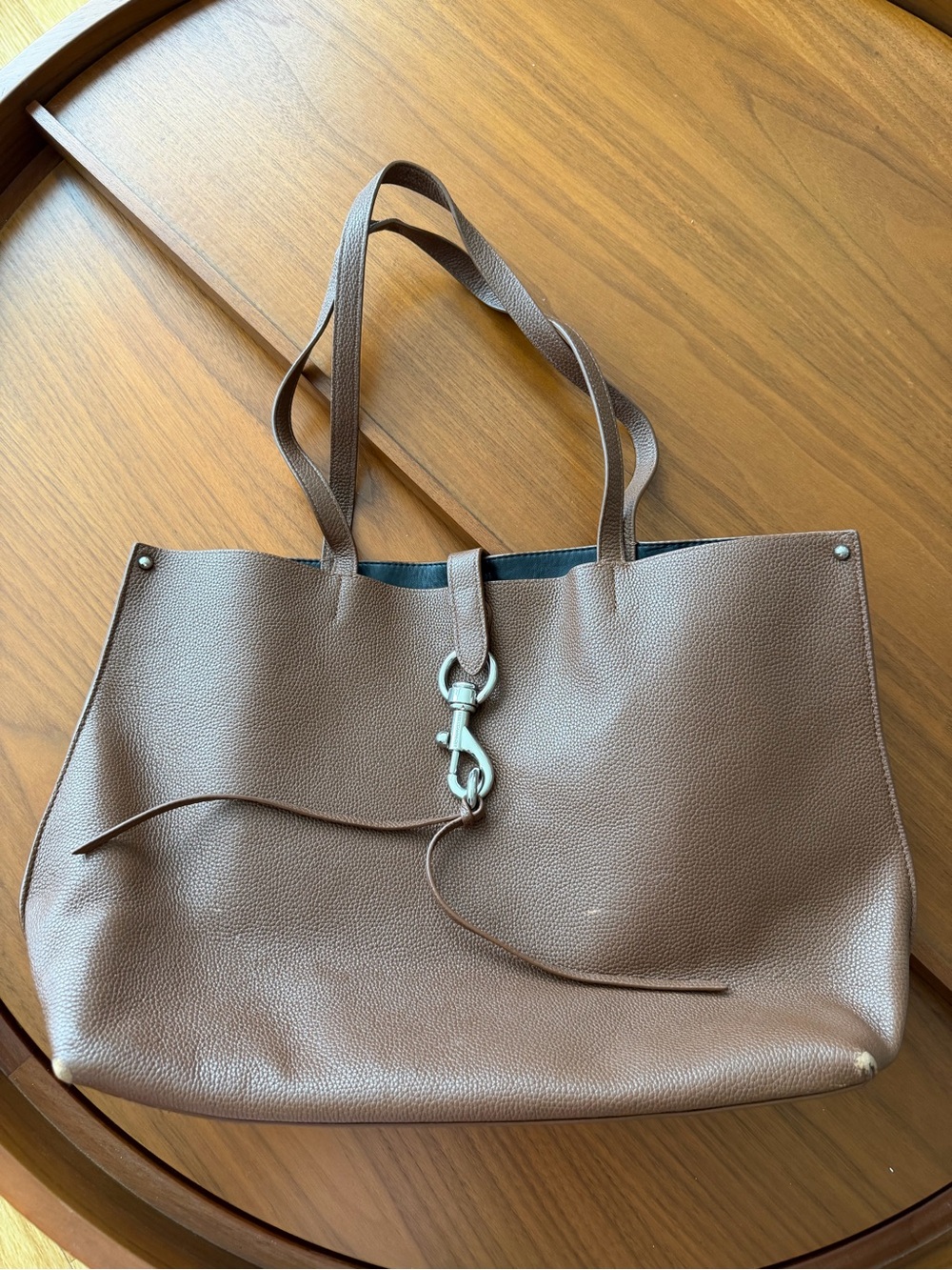 Rebecca Minkoff Brown Pebbled Leather Tote with Silver Hook